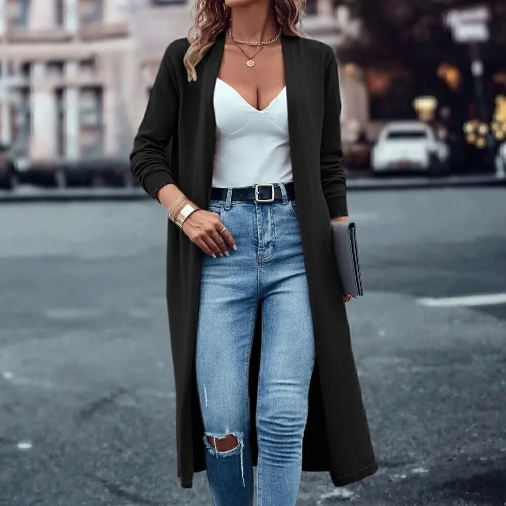 Black Casual Womens Solid Open Front Cardigan